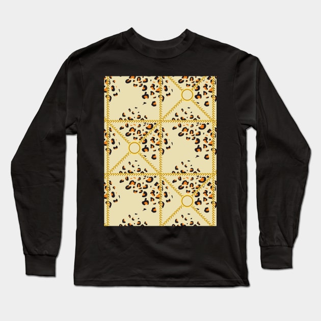 Leopard skin texture with golden chains Long Sleeve T-Shirt by ilhnklv